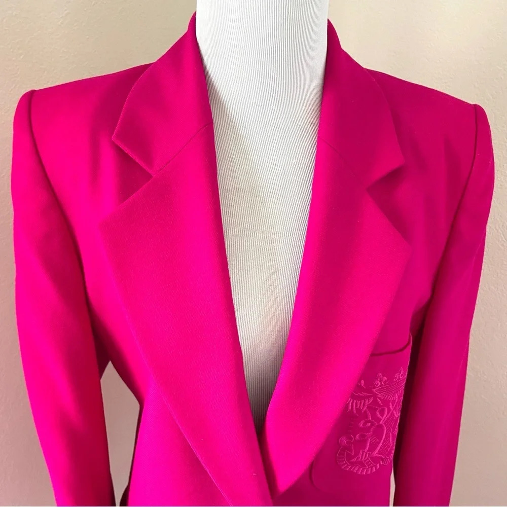 Vintage Oversized Pink Fuchsia 100% Wool Blazer Small/Medium - Picture 5 of 12